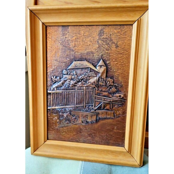 Embossed Brass Sheet Art Print Scene Mill in Colberg, Germany 10 1/4" x 14" - Picture 1 of 10